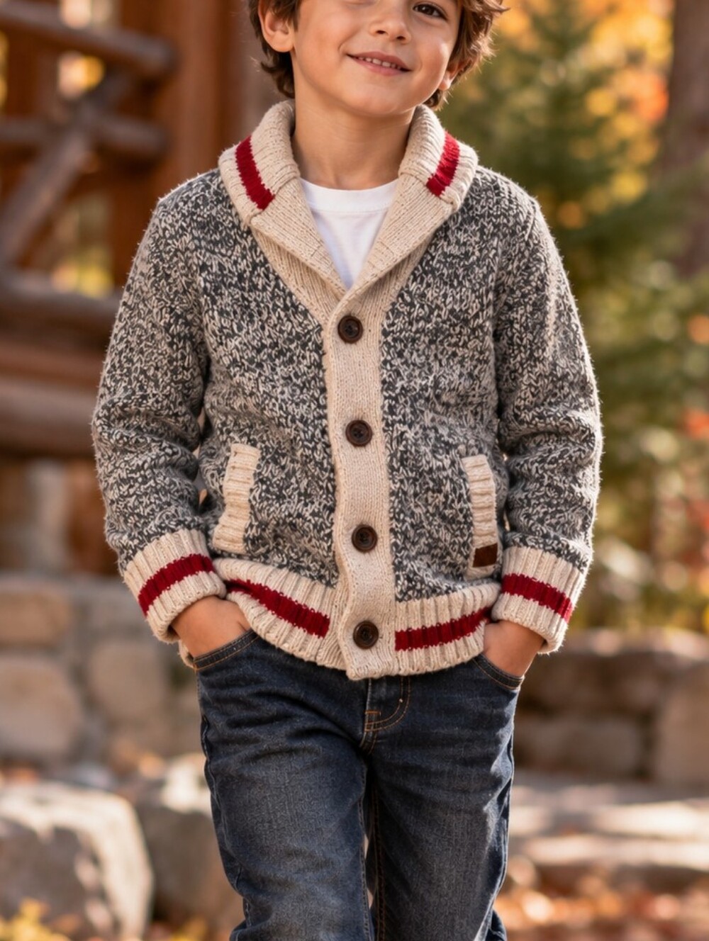 Roots Cabin Boys Shawl Collar Cardigan Sweater  5T